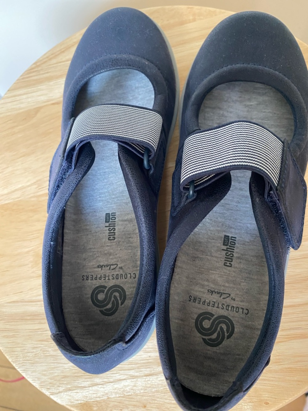 Clarks Navy Elastic Strap Mary Jane Flats